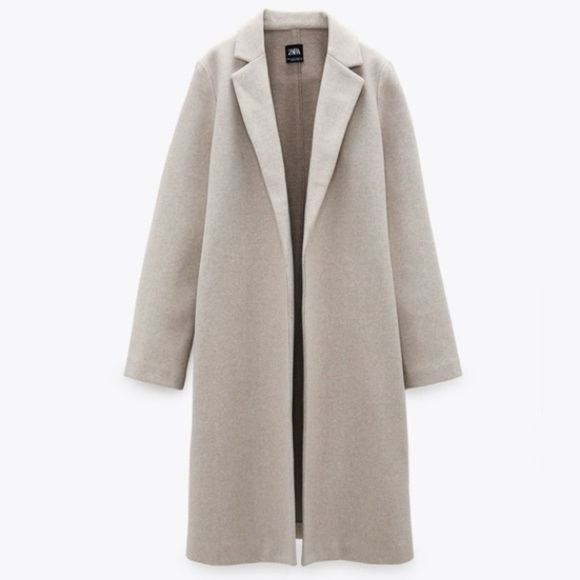 NWT Zara Beige Oatmeal Lapel Collar Long Open Coat Size Small - Picture 1 of 8